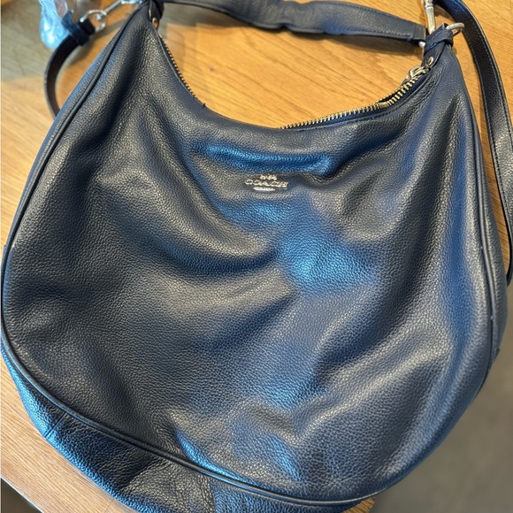 Navy blue pebbled leather blue hobo shoulder bag - Picture 2 of 11